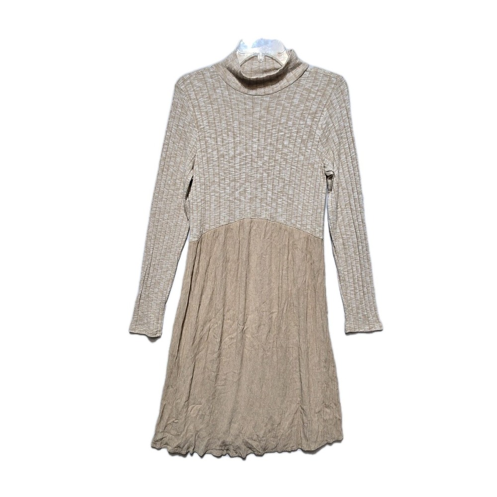 flamingo urban dress Midi Large  Beige  Long Sleeves Mock Neck